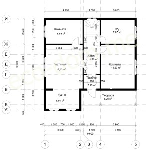 Проект дома из бруса 9x9 № ДБ-129