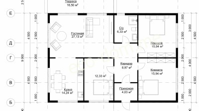 Проект дома из бруса 9х13 № ДБ-57