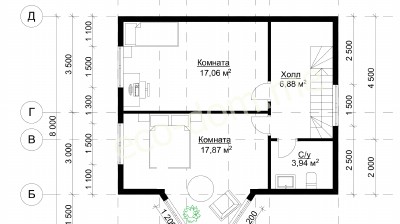 Проект дома из бруса 8х8 № ДБ-58