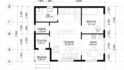 Проект дома из бруса 7х9 № ДБ-61