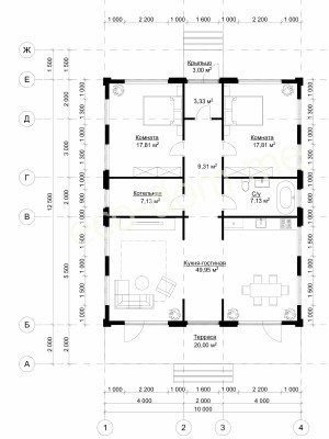 Проект дома из клееного бруса под ключ ДиКБ-03
