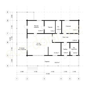 Проект дома из бревна 13х15 № ДиБ-77