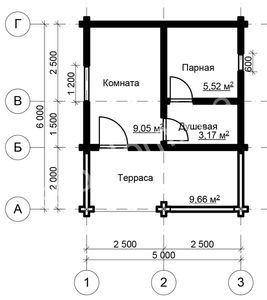Проект бани из бруса 6х5 № Б-17